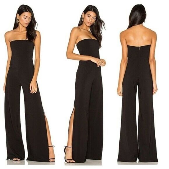 NOOKIE Glamour Jumpsuit Strapless Wide Leg Black XS